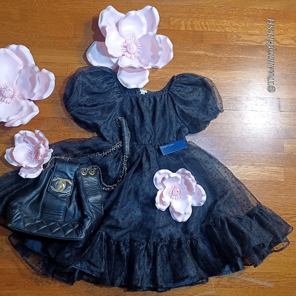 HABITUAL Black Polkadot Babydoll Dress